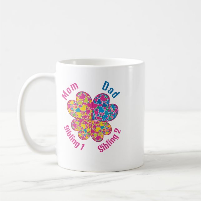 Four-Heart Design Personalised Family Coffee Mug (Left)