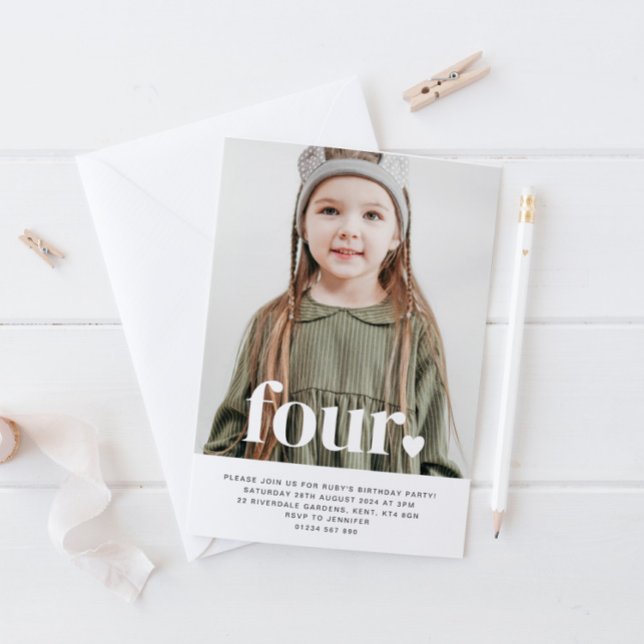 Four Heart Photo First Birthday Invitation  (Creator Uploaded)