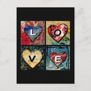 Four Hearts in Mixed Media - LOVE Postcard