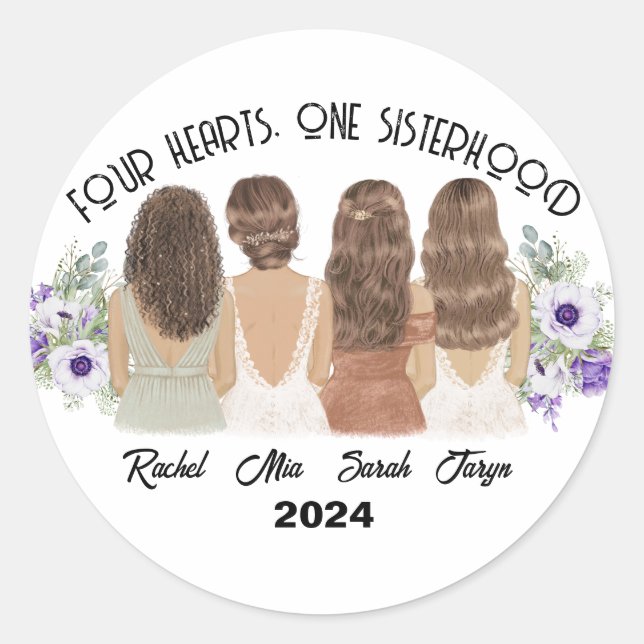FOUR HEARTS, ONE SISTERHOOD CLASSIC ROUND STICKER (Front)