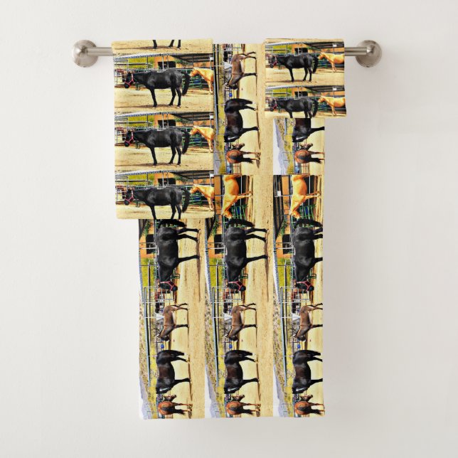 Four Horses and A Donkey Bathroom Towel Set (Insitu)