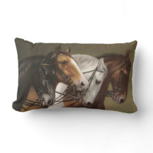 Four Horses Vintage Art Cushion Pillow Lumbar