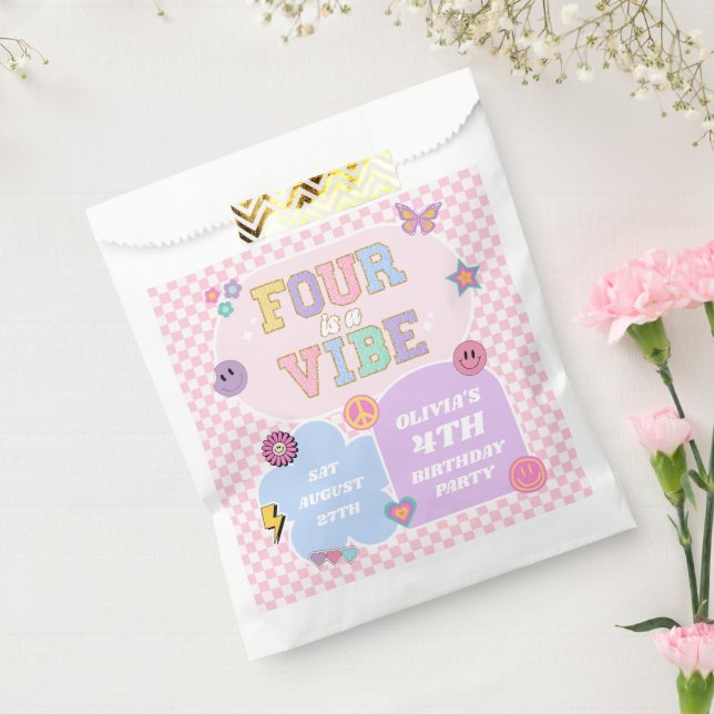Four Is A Vibe Preppy Patch 4th Birthday Party Favour Bags (Sealed)