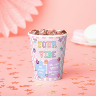 Four Is A Vibe Preppy Patch 4th Birthday Party Paper Cups