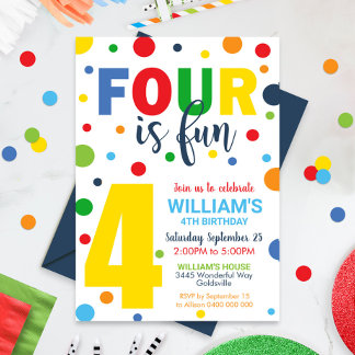 Four is Fun Birthday Invitation 4th Birthday
