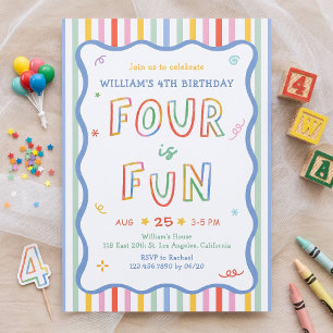 Four Is Fun Colourful Birthday Invitation