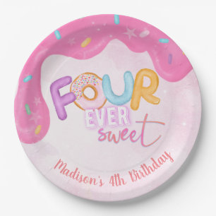 four is so sweet Pink Frosting Paper Plate