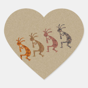 Four Kokopelli Heart Sticker