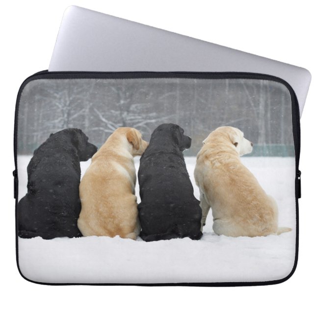 Four Labrador Dogs In Snow Laptop Sleeve (Front)