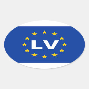 FOUR Latvia "LV" European Union Flag Oval Sticker