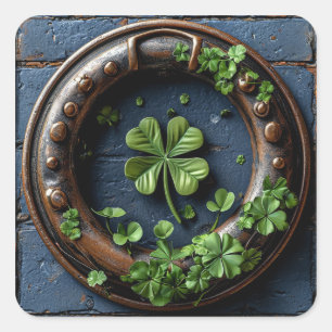 🍀 Four-Leaf Clover Bold Lucky Symbol Minimal Square Sticker