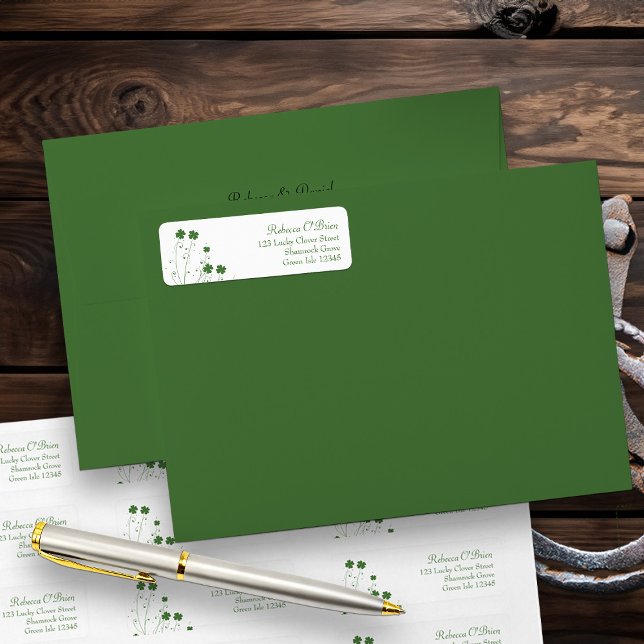 Four Leaf Clover Bridal Shower Return Address (Lucky four leave clover return address labels)
