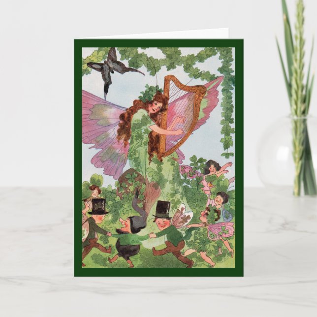 Four Leaf Clover Butterfly Fairy Vintage Card (Front)