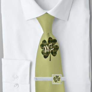 Four Leaf Clover Centre Monogram   Neck Tie