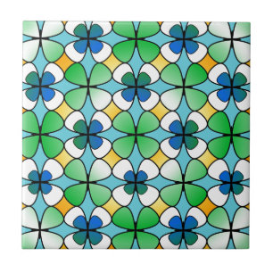 Four Leaf Clover Double Inside Blue Green White Tile