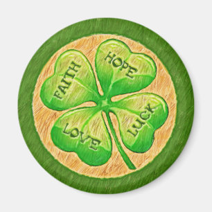 Four Leaf Clover - Faith Hope Love Luck Magnet