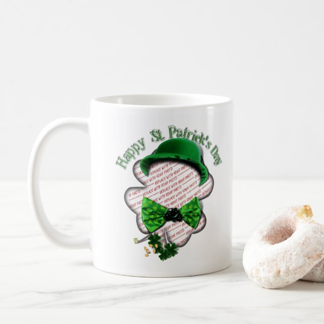 Four Leaf Clover Frame St Patrick's Day Coffee Mug (With Donut)