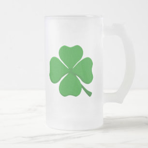 Four Leaf Clover Frosted Glass Beer Mug