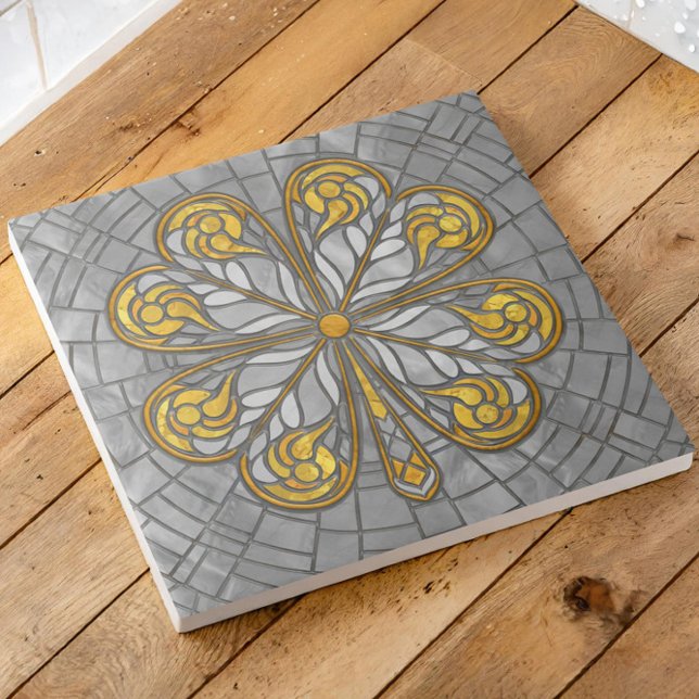 Four-leaf clover - Gold and Pearl Mosaic Tile (Creator Uploaded)