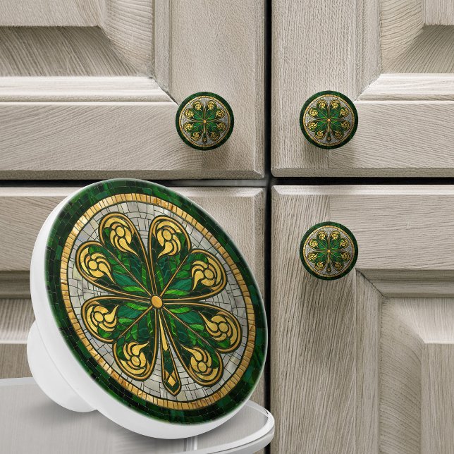 Four-leaf clover - Gold, Malachite Pearl  Ceramic Knob (Creator Uploaded)