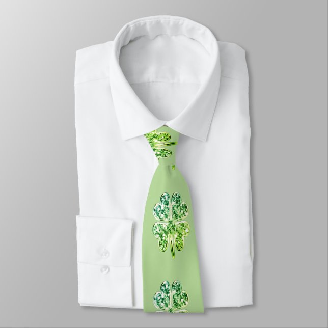 Four Leaf Clover Good Luck Modern Pale Green Tie (Tied)