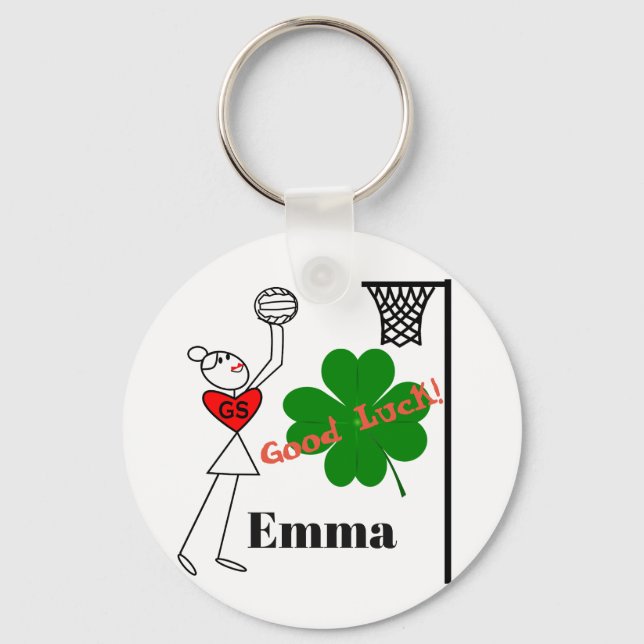 Four Leaf Clover Good Luck Netball Key Ring (Front)