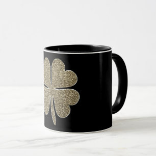 Four Leaf Clover Good Luck Symbol Black and Gold Mug