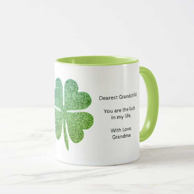 Four Leaf Clover Good Luck Symbol Custom Text Mug (Front Right)