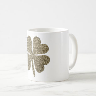 Four Leaf Clover Good Luck Symbol Gold and White Coffee Mug