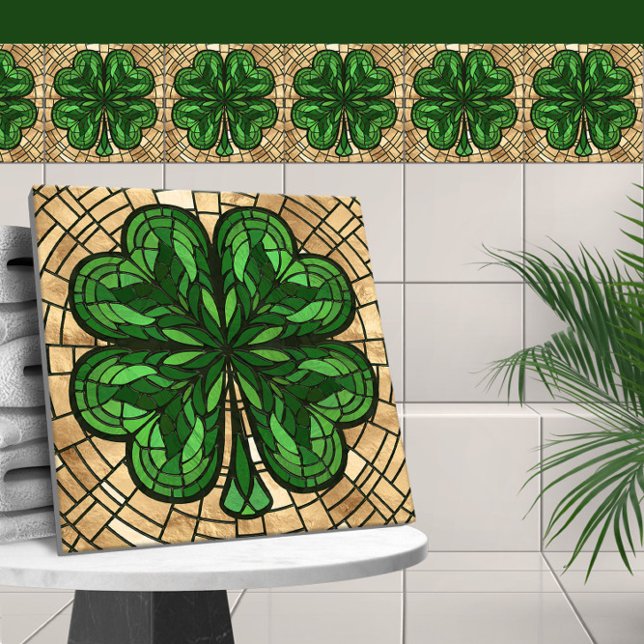 Four-leaf clover - Green Marble and Gold Mosaic Tile (Creator Uploaded)