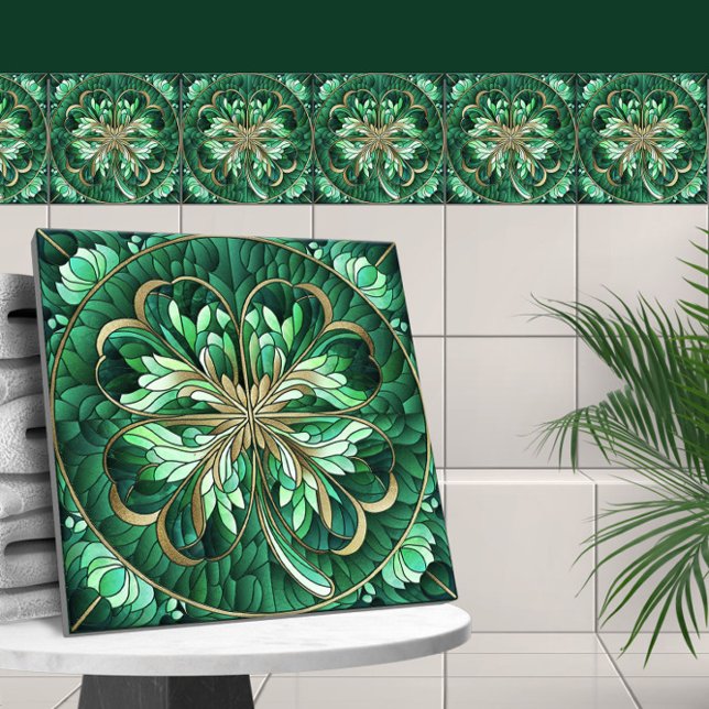 Four-leaf clover - green marble and gold tile (Creator Uploaded)