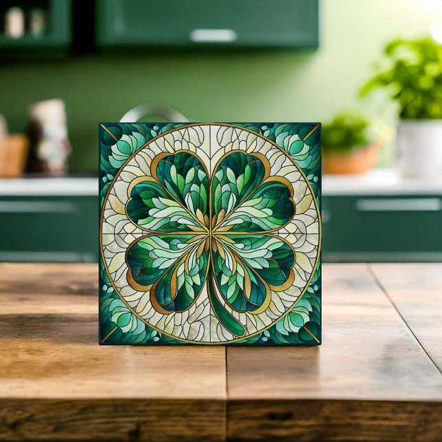 Four-leaf clover - green marble and gold tile (Creator Uploaded)