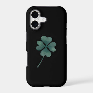 Four Leaf Clover Green On Black Watercolor