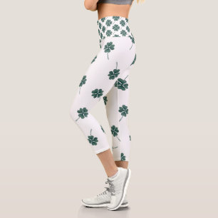 Four Leaf Clover Green Watercolor Capri Leggings