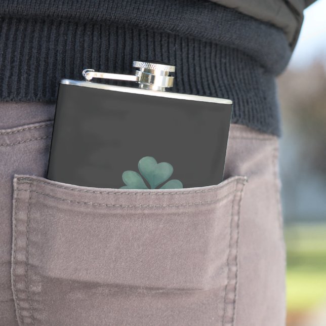 Four Leaf Clover Green Watercolor Hip Flask (In Situ)