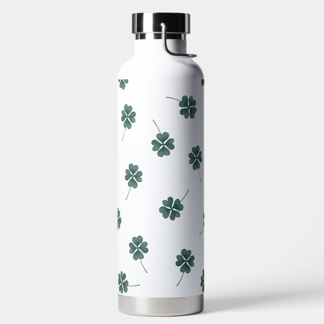 Four Leaf Clover Green Watercolor Water Bottle (Left)