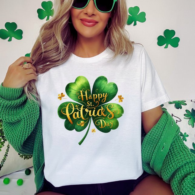 Four Leaf Clover Happy St Patrick's Day  T-Shirt (Four Leaf Clover Happy St Patrick's Day T-Shirt)