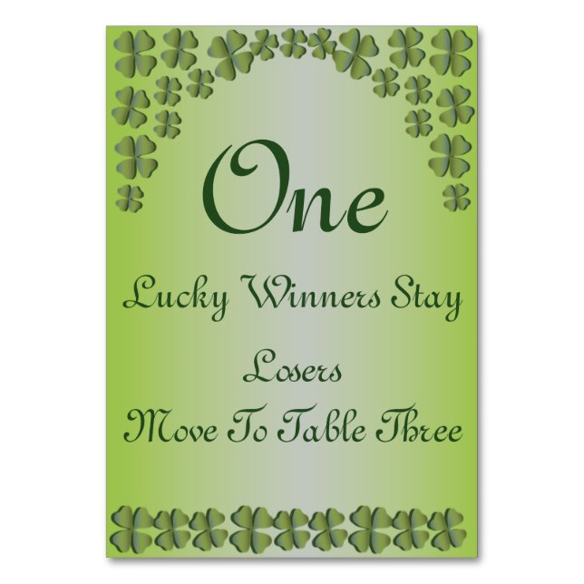 Four Leaf Clover Lucky Irish Table Card (Front)