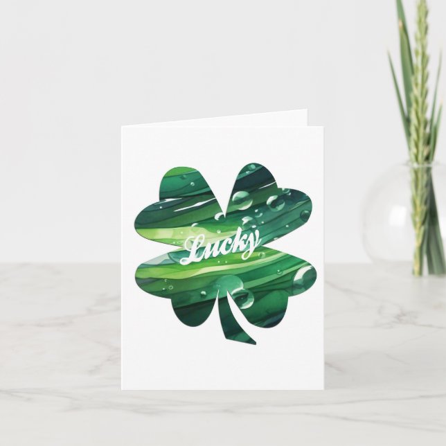 Four Leaf Clover Lucky Watercolor Shamrock Graphic Card (Front)