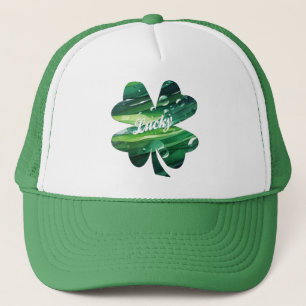 Four Leaf Clover Lucky Watercolor Shamrock Graphic Trucker Hat