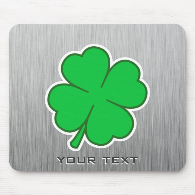 Four Leaf Clover; metal-look Mouse Mat (Front)