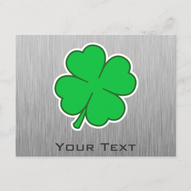 Four Leaf Clover; metal-look Postcard (Front)