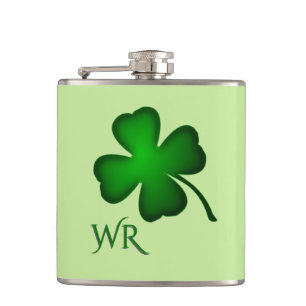 Four Leaf Clover Monogram Hip Flask