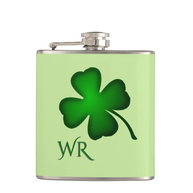 Four Leaf Clover Monogram Hip Flask (Front)