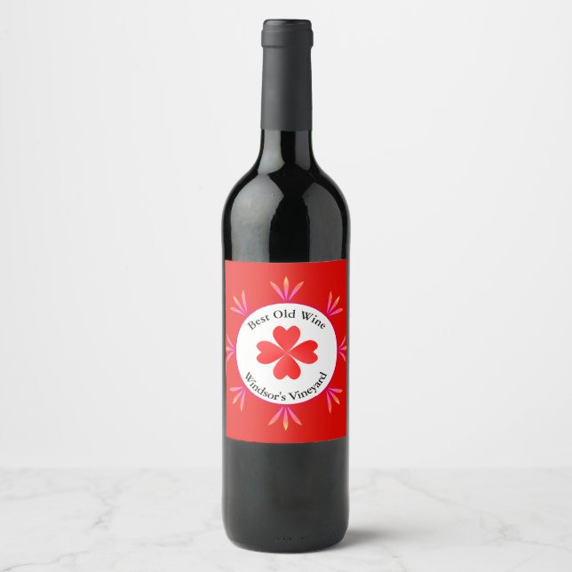 Four-Leaf Clover on White & red Wine Label (Front)