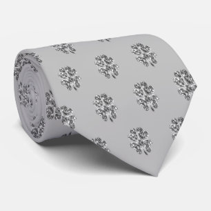 Four Leaf Clover Pattern Good Luck Silver Grey Tie