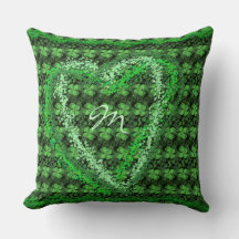 Four-leaf Clover Pattern Heart Monogram Pillow