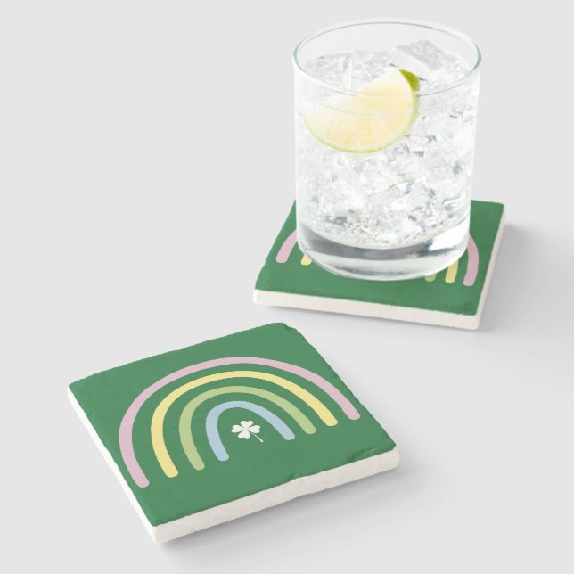 Four Leaf Clover Rainbow St Patrick's Day  Stone Coaster (Side)