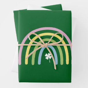 Four Leaf Clover Rainbow St Patrick's Day Wrapping Paper Sheet
