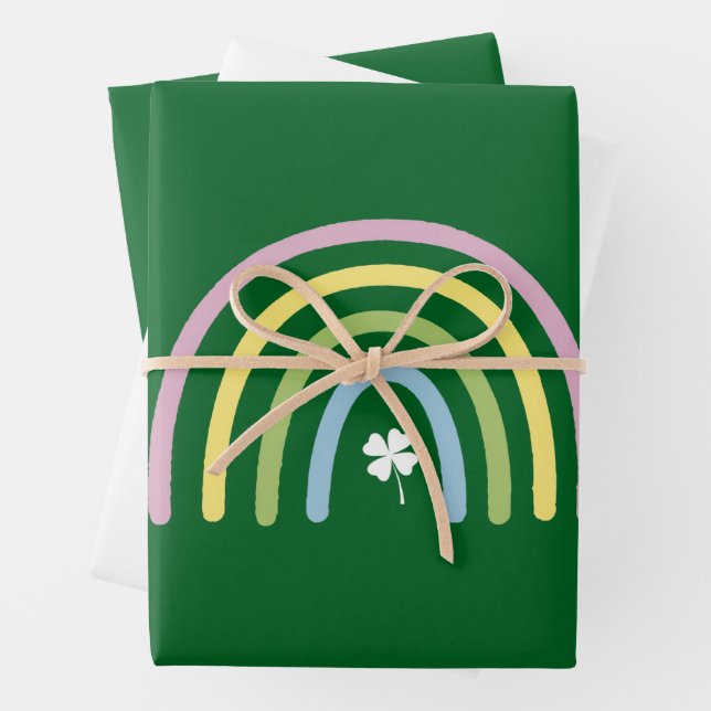 Four Leaf Clover Rainbow St Patrick's Day  Wrapping Paper Sheet (In situ)